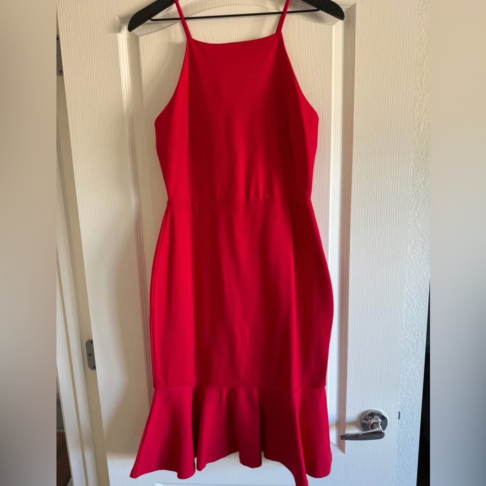 Red Peplum High Neck Cocktail Dress